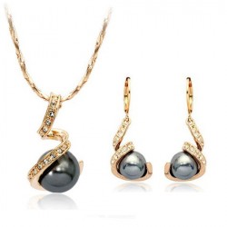 NM EJS005 Set schwarz Perlen - Kette, Anhänger und Ohrringe